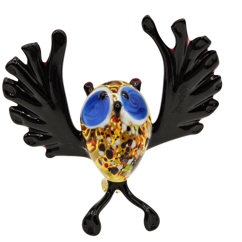 Murano Style Glass Owl Figurine Miniature Hand Blown Colorful Art Sculpture